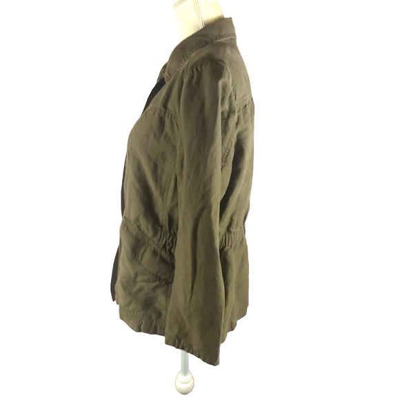 Loft Women's Sz Large Olive Green Jacket Zip Snap Utility Military Linen Blend - Picture 3 of 10